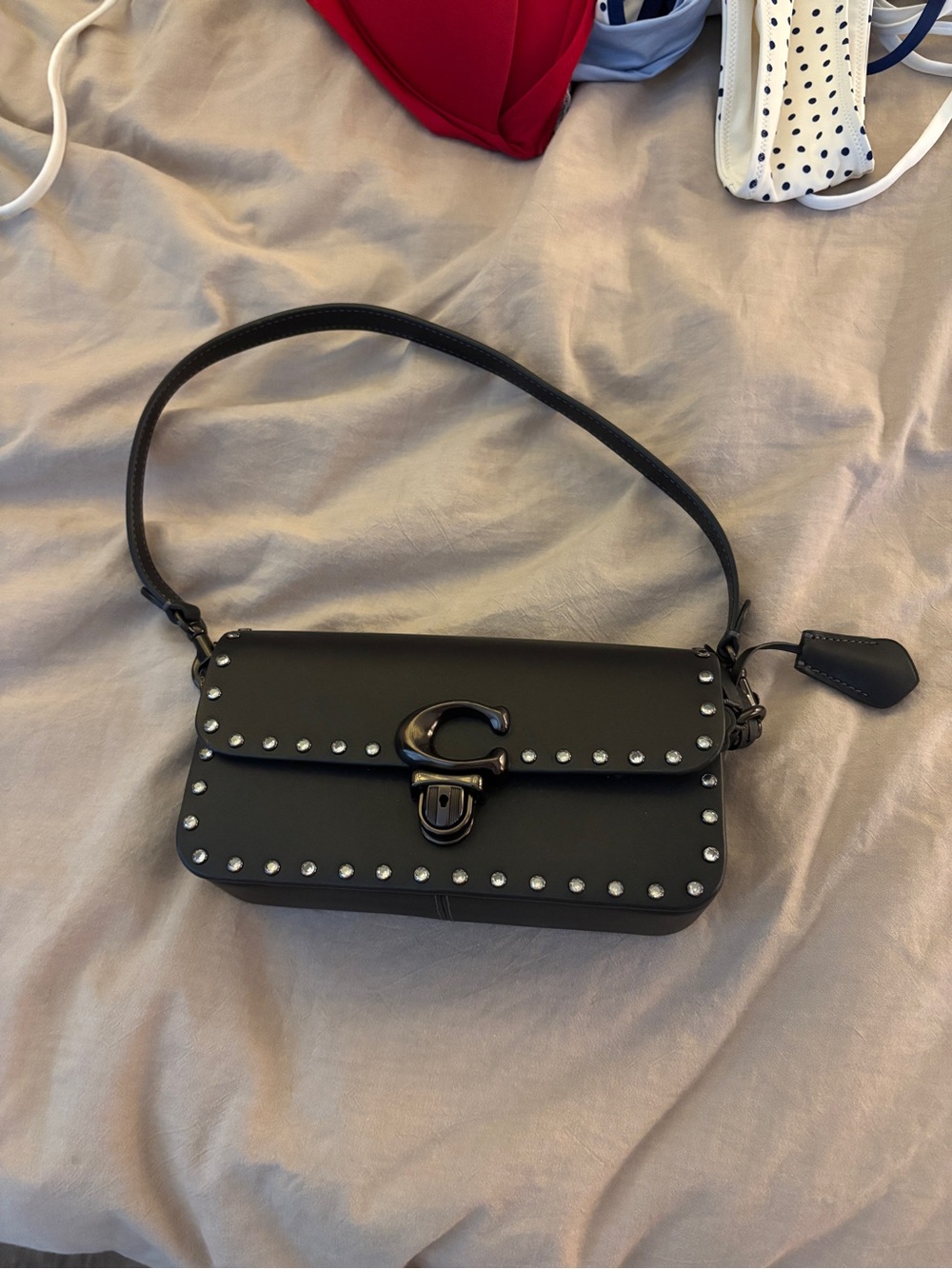 Black coach Crystal Rivets Studio Baguette Bag - Picture 3 of 3